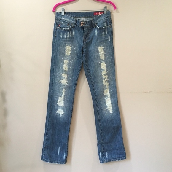 7 seven jewel embellished ankle denim jeans blue - Picture 7 of 8
